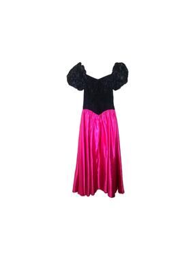 NOS Vtg 90s Prom Formal Dress Velvet Magenta Pink Satin 5/6 Giant Bow Jordan USA
